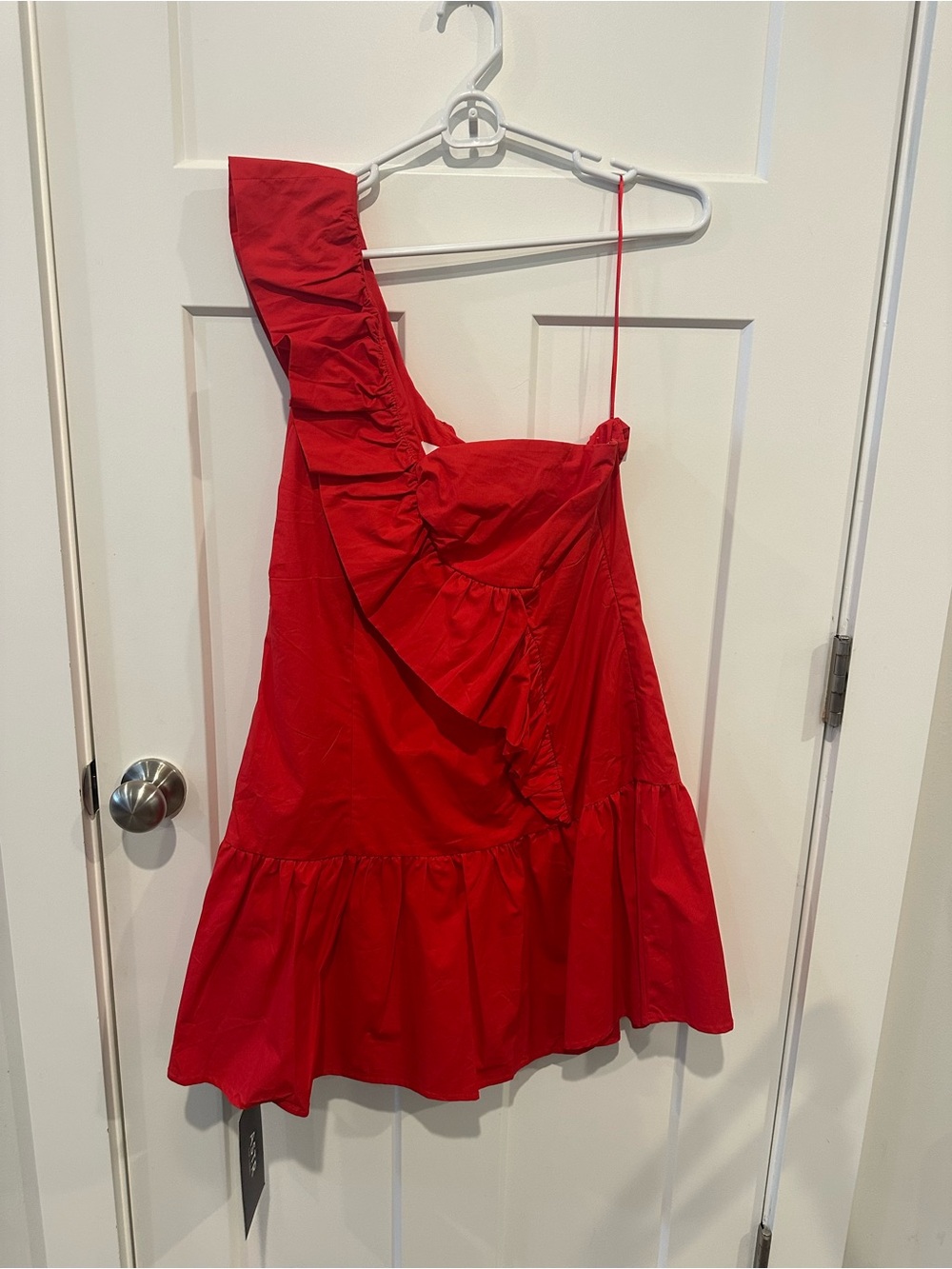 Astr One-Shoulder Ruffle Mini Dress in Red